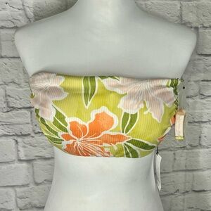 NWT Shade & Shore Green Orange White Tropical Floral Strapless Bikini Top Size14